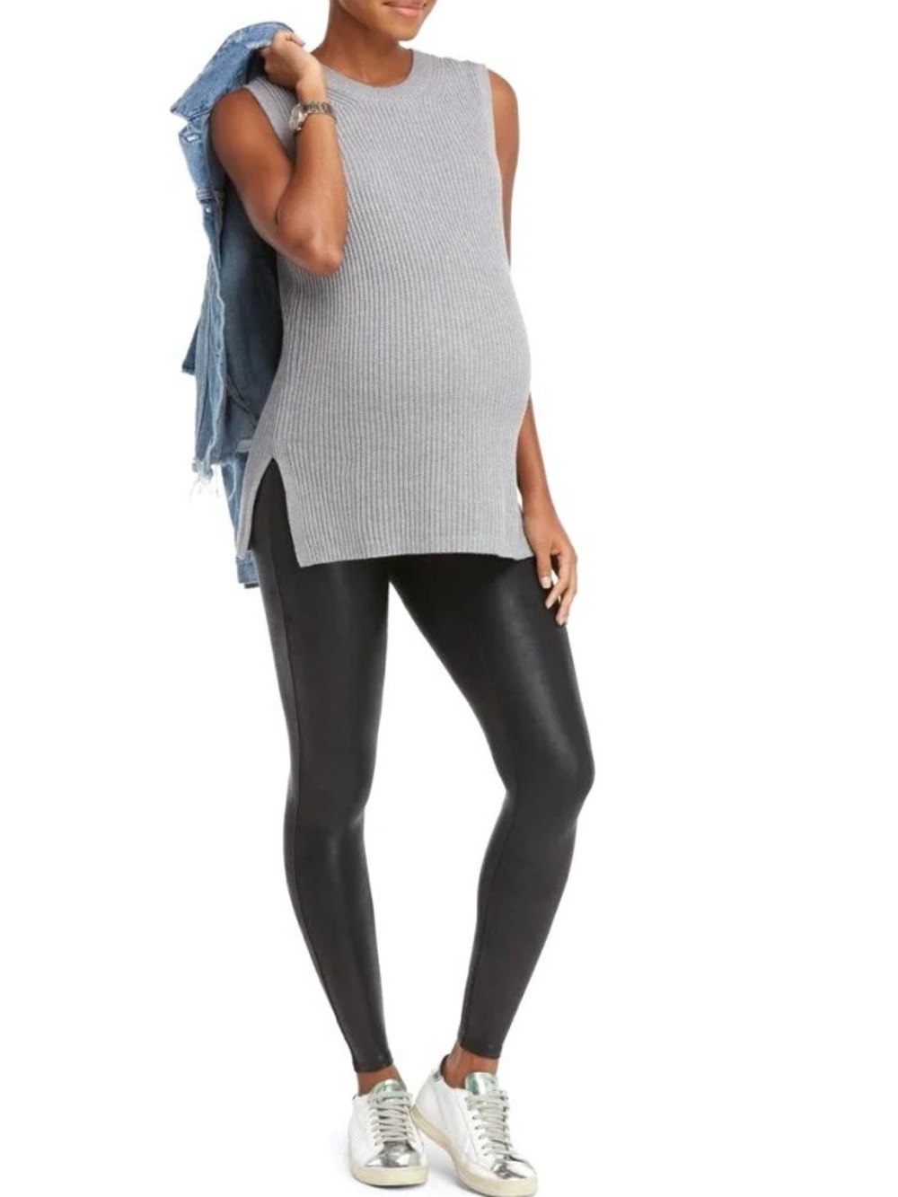 SPANX Mama Faux Leather Maternity Leggings XS Very Black High Rise NWT